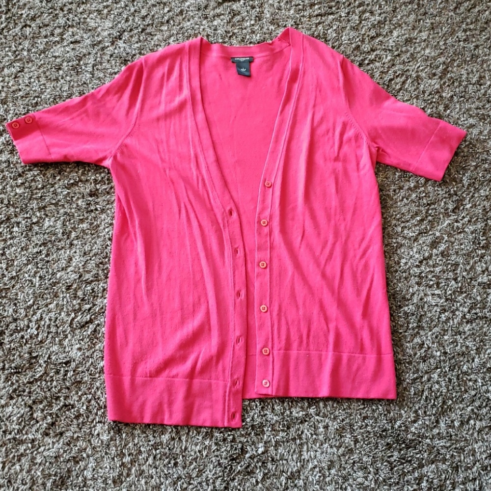 Pink short sleeve button up sweater